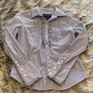 American Eagle blue and white striped dress shirt